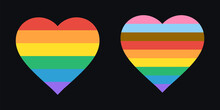 LGBT Flag Heart Vectors. Love Hearts With LGBTQ Pride Flag Rainbow Colours. Vector Illustration Design Element For Pride Month