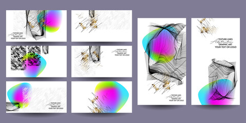 Wall Mural - Set of artistic minimal universal card templates abstract hand drawn design for poster, card, invitation trendy textures. Vector isolated