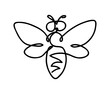 Flying bee logo vector icon. Bumblebee black and white outline monoline disign. Business concept. Continuous line drawing vector illustration