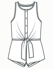 Jumpsuit Romper Sketch. Jumpsuit Drawing. Fashion jumpsuit design for girls flat sketch