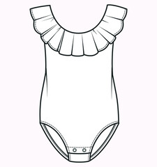 Swimsuit technical drawing. Swimsuit fashion flat sketch.