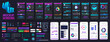 Graphic big collection UI, UX, KIT elements. App screens mockups on the topic - business analytics, health, sports, financial exchange trading, banking. UI set for Mobile Phone and Web design. Vector