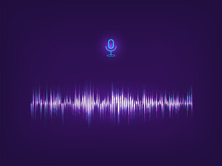 Leinwandbilder - Voice assistant AI and equalizer sound recognition. Futuristic sound wave concept. Futuristic Frequency audio waveform and music wave. Hi-tech AI technology. Microphone voice control. Vector 