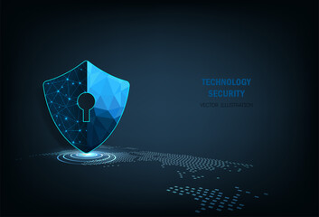 Fototapete - Technology security concept.Security shield icon digital display over on dark blue background.Technology for online data access defense against hacker and virus.Internet security concept. 
