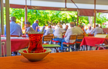 Poster - The glass of tea in Antalya tea house, Turkey