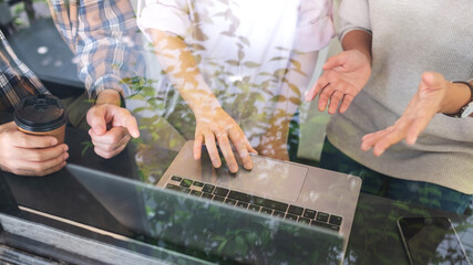 Wall Mural - A group of business people using laptop computer while working together