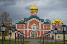 Church Of Philip, Metropolitan Of Moscow Close-up On A Gloomy April Day. Valdaisky Iversky Svyatoozersky Monastery. Novgorod Region, Russia