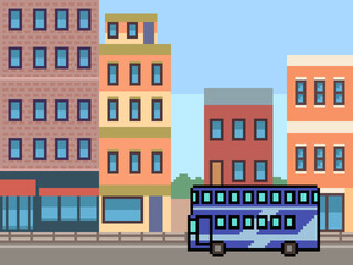 Poster - pixel art city tour bus