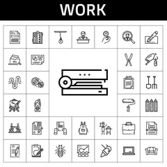 Wall Mural - work icon set. line icon style. work related icons such as ceramic, easel, shovel, apron, wall clock, laptop, filing cabinet, employee, clipboard, setting, file, shears