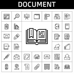 Sticker - document icon set. line icon style. document related icons such as shredder, insurance, wishlist, book, notepad, clipboard, presentation, file, open book, passport, record