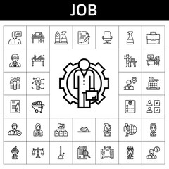 Wall Mural - job icon set. line icon style. job related icons such as wheelbarrow, pilot, briefcase, doorman, contract, curriculum, employee, desk chair, skills, candidate, task, folder