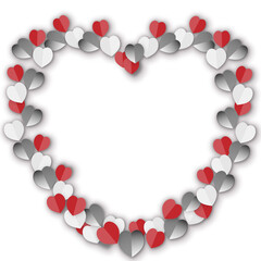 Wall Mural - heart-shaped frame with red, white, metal hearts, illustration