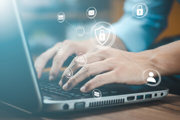 concept of cyber security, information security and encryption, secure access to user's personal inf