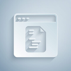 Paper cut Software, web developer programming code icon isolated on grey background. Javascript computer script random parts of program code. Paper art style. Vector