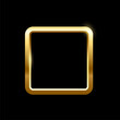Gold square frame for picture on black background. Blank space for picture, painting, card or photo. 3d realistic modern template vector illustration. Simple golden object mockup