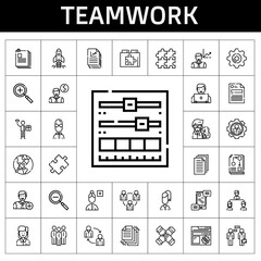 Poster - teamwork icon set. line icon style. teamwork related icons such as settings, zoom in, workflow, employee, structure, setting, professor, communications, file, teamwork, add user