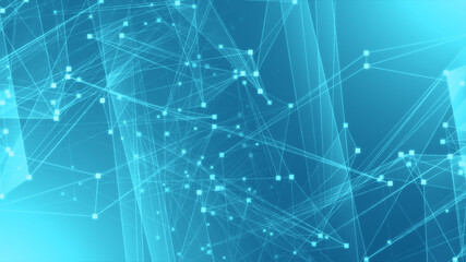 Abstract blue green polygon tech network with connect technology background. Abstract dots and lines texture background. 3d rendering.