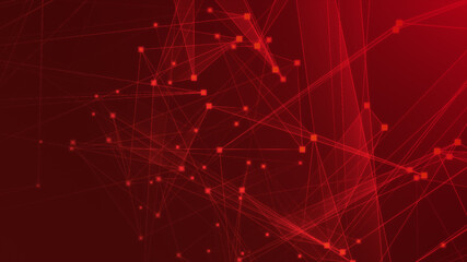 Wall Mural - abstract red polygon tech network with connect technology background. abstract dots and lines textur