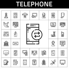 Sticker - telephone icon set. line icon style. telephone related icons such as police box, antenna, app, smartphone, mail, customer service, screen, monitor, portable, carousel, monitoring