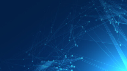 Wall Mural - abstract blue polygon tech network with connect technology background. abstract dots and lines textu