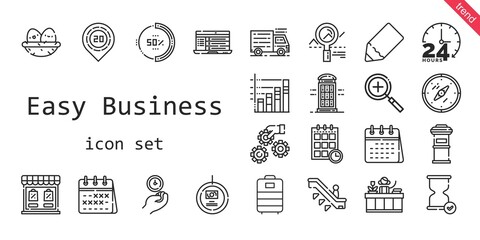 Wall Mural - easy business icon set. line icon style. easy business related icons such as calendar, settings, zoom in, escalator, truck, wall clock, store, nest, pencil, laptop, trolley