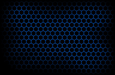 Wall Mural - Dark modern technology background with blue hexagon mesh. Abstract metal geometric texture. Simple vector illustration