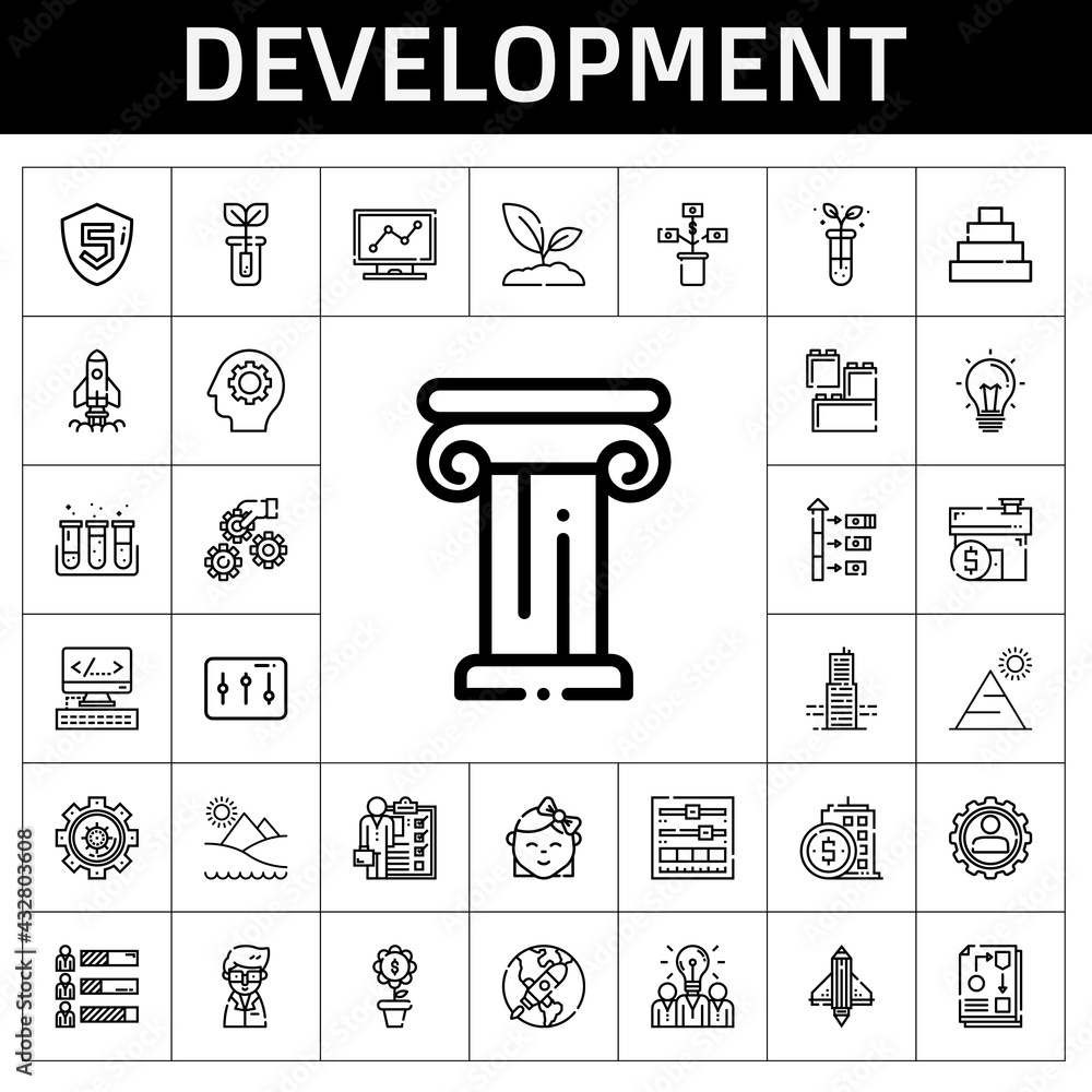 development icon set. line icon style. development related icons such ...