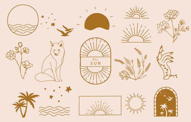 Wall Mural - collection of line design with sun,sea,wave.editable vector illustration for website, sticker, tatto