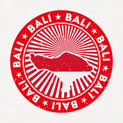 Wall Mural - Bali round stamp. Logo of island with flag. Vintage badge with circular text and stars, vector illustration.