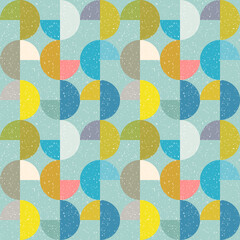 Aufkleber - Modern vector abstract seamless geometric pattern with semicircles and circles in retro scandinavian style. Pastel colored colorful shapes with worn out texture .