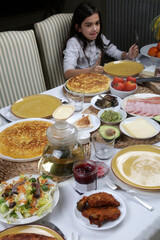 food variety table top view as sunday brunch