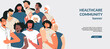 Diverse people after vaccine injection concept. Banner Let's Vaccinate, healthcare campaign. Vaccination landing page template. Multicultural team, unity in diversity. Flat vector cartoon illustration