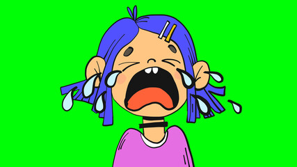 Wall Mural - Portrait of a crying girl with choker in cartoon style. Isolated on green screen illustration