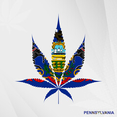 Flag of Pennsylvania in Marijuana leaf shape. The concept of legalization Cannabis in Pennsylvania.