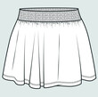 Skirt flat sketch for girls. Skirt technical drawing. Girls Short Skirt fashion flat sketch template. Technical Fashion Illustration. Smocking elastic waist effect.