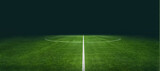 Fototapeta Sport - textured soccer game field with neon fog - center, midfield