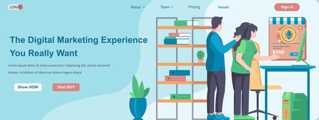 The Digital Marketing Experience You Really Want web banner concept. Business promotion or advertising, profit growth landing page template. Vector illustration with people characters in flat design