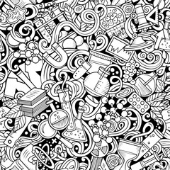 Wall Mural - science hand drawn doodles seamless pattern.