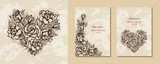 modern set of banners, cards, flower isolated composition of a bouquet of handmade roses. vertical background, Wallpaper, postcard with space for text. sketch, sketch in vintage style.