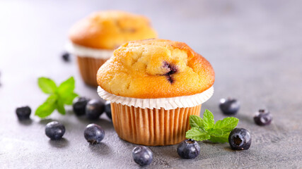 Wall Mural - close up on blueberry muffin