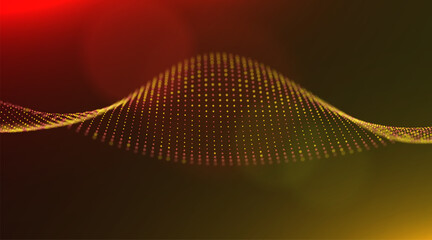 Wall Mural - wave of golden particles. abstract technology flow background. sound mesh pattern or grid landscape.