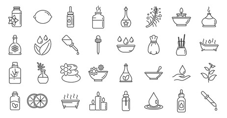 Canvas Print - Essential oils perfume icons set, outline style