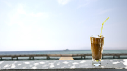 Poster - Coffee on summer beach and free space for your decoration. 