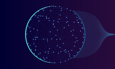 Poster - Sphere with connected dots and lines. Abstract blue background big data concept.