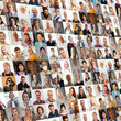 © Angelov - Hundreds of multiracial people crowd portraits headshots collection, collage mosaic. Many lot of multicultural different male and female smiling faces looking at camera. Diversity and society concept