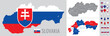Slovakia vector map with flag, globe and icons on white background