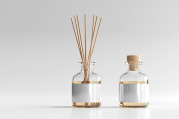 isolated incense air freshener reed diffuser glass bottle 3d rendering