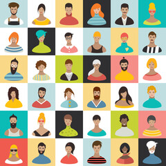 Poster - People heads icons. Face avatar. Man; woman in flat style. Vector.