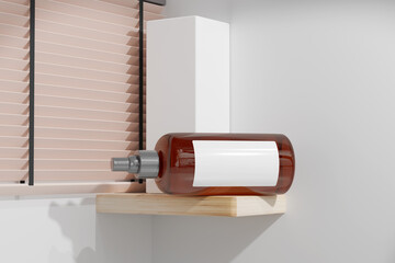 Wall Mural - Isolated Amber Glass Cosmetic Spray Bottle and Box 3D Rendering