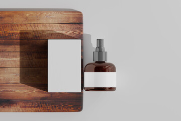 Wall Mural - Isolated Amber Glass Cosmetic Spray Bottle and Box 3D Rendering